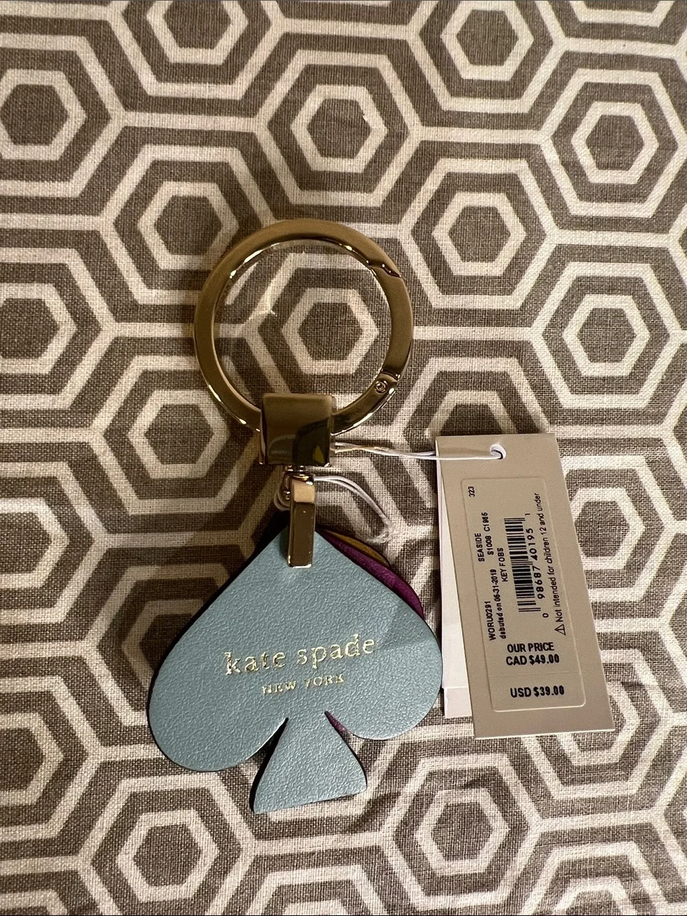 kate spade Multicolor Leather Spade Key Ring in Yellow, Purple & Blue-Gray